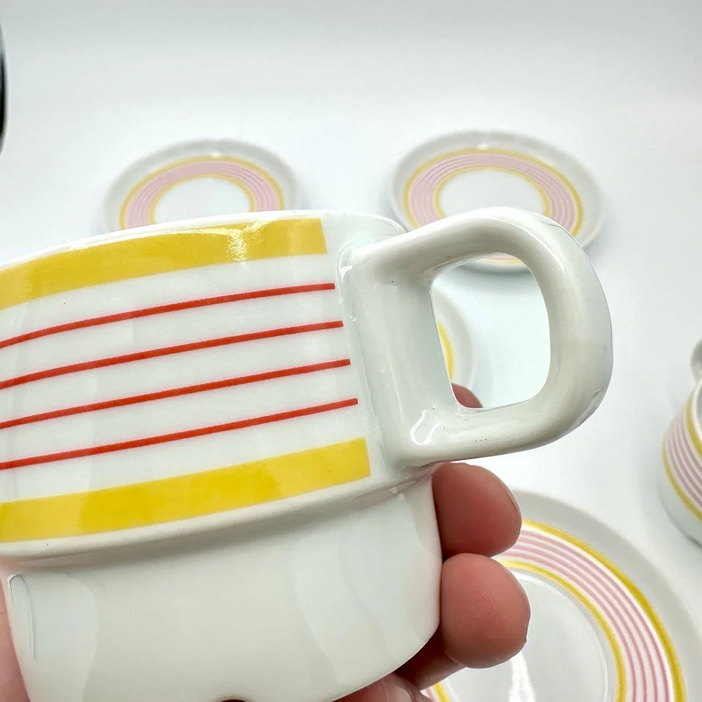 Vintage Retro IKEA Striped Tea Cups and Saucers